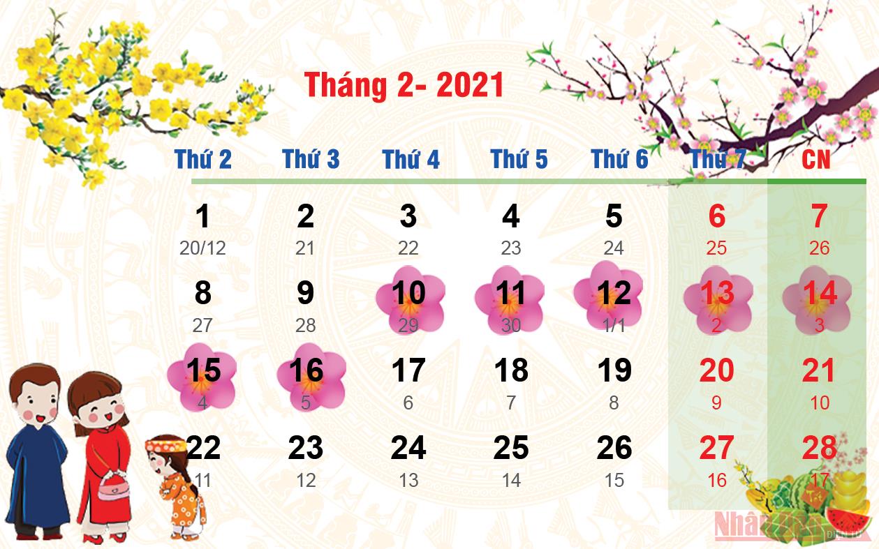 Infographic Các ngày nghỉ lễ Tết trong năm 2021