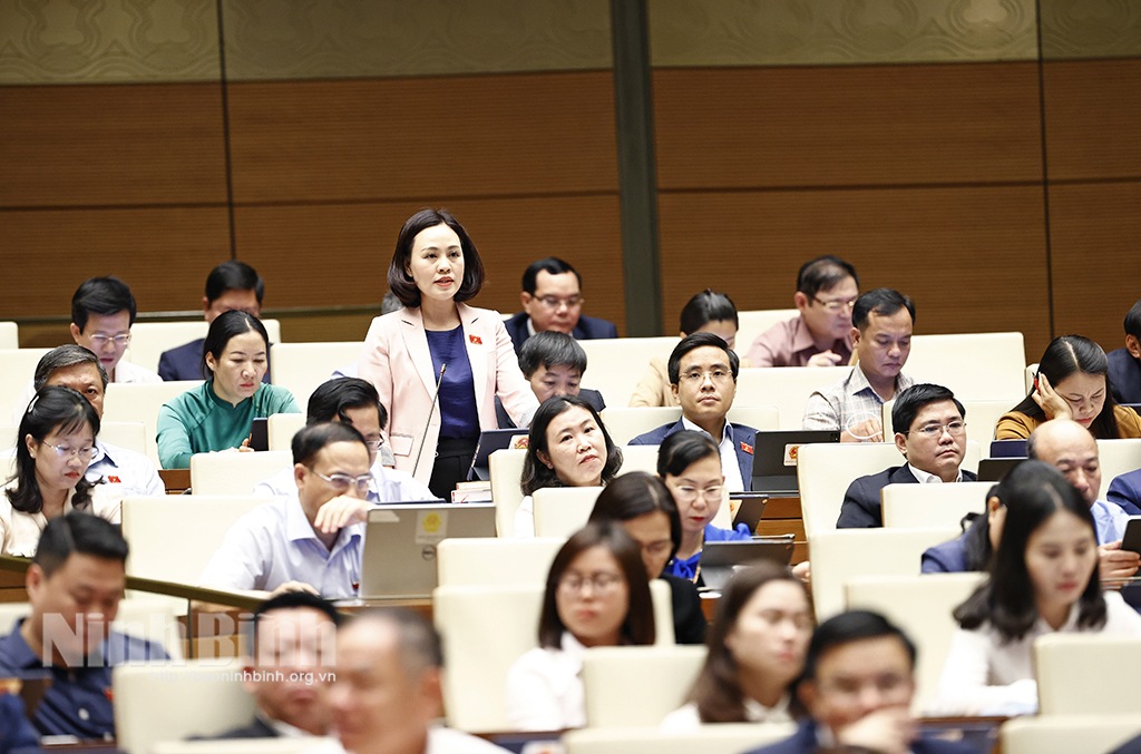 Kỳ họp thứ ba Quốc hội khóa XV Đại biểu Quốc hội tỉnh tham gia thảo luận tại hội trường về Chương trình xây dựng luật pháp lệnh