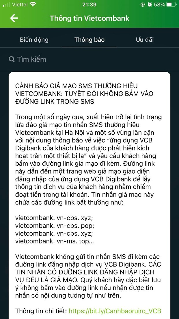 Tuyệt đối không bấm vào các đường link lạ giả mạo tin nhắn ngân hàng