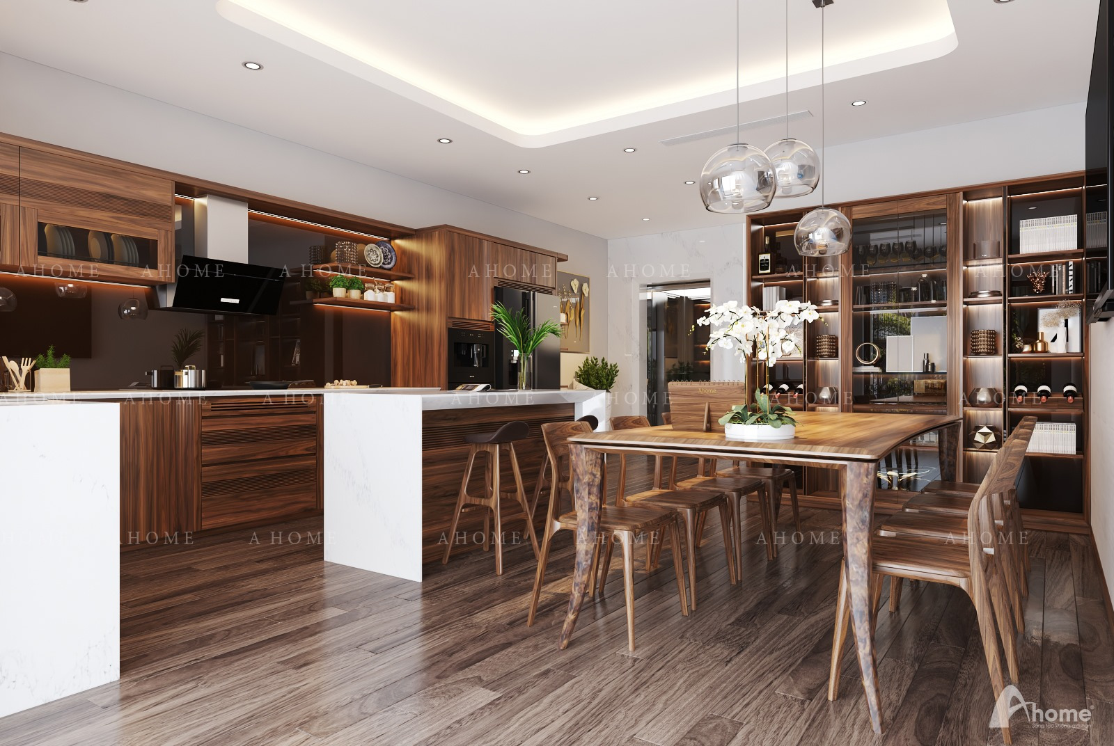 Dịch vụ thiết kế thi công nội thất gỗ óc chó tại Ahome QC