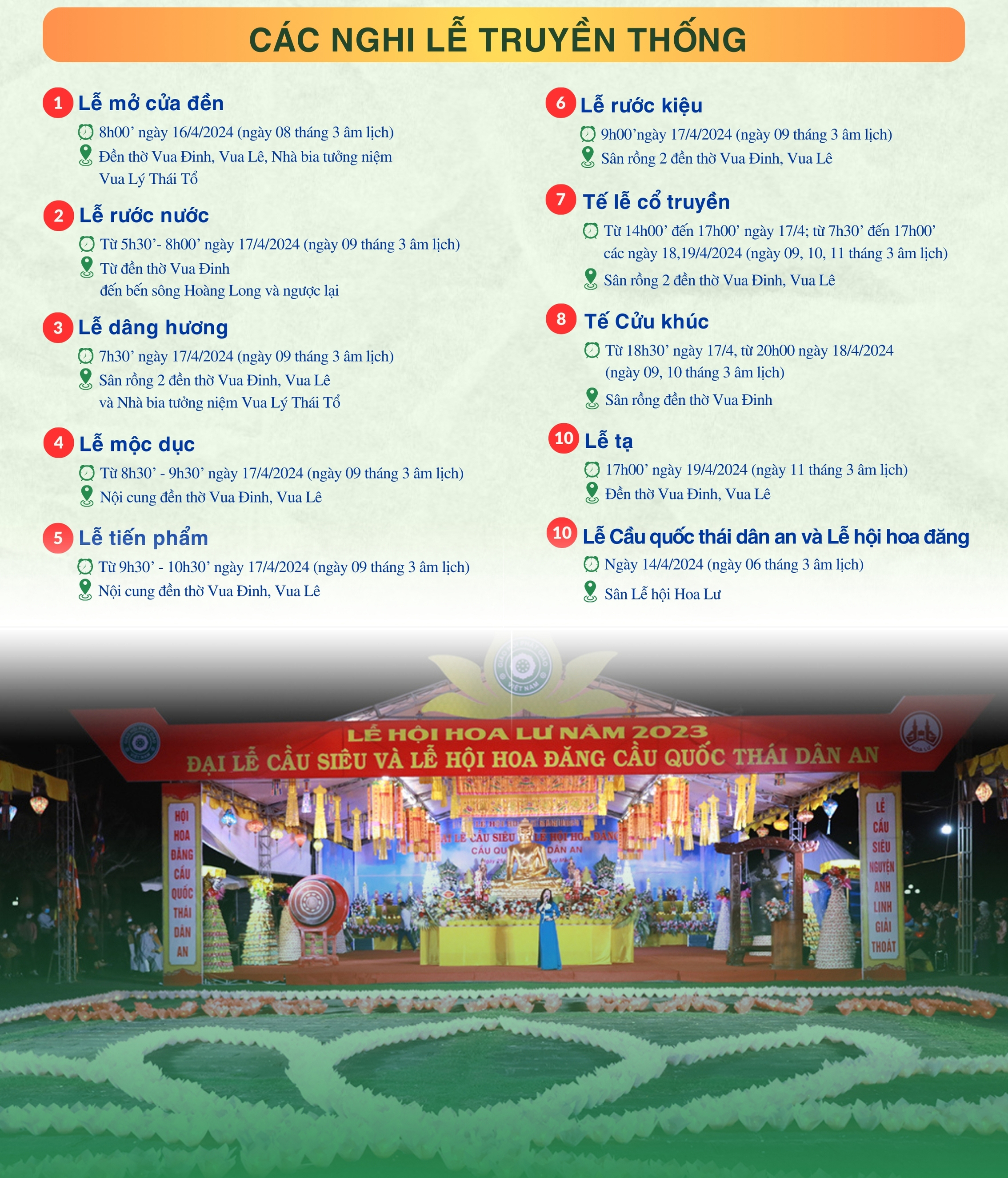 Infographics Chương trình hoạt động kỷ niệm 1100 năm ngày sinh Đinh Tiên Hoàng Đế 9242024 và Lễ hội Hoa Lư năm 2024