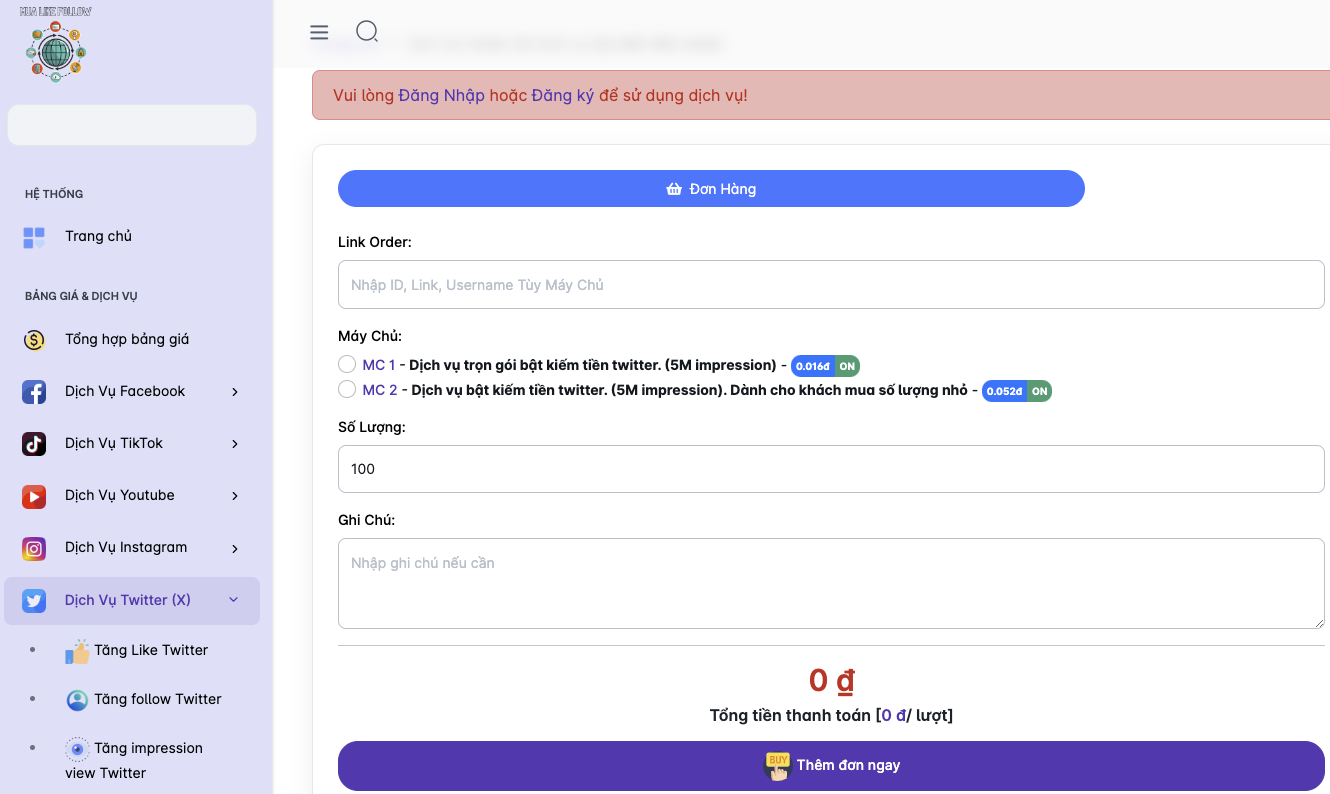 Mualikefollowcom Cung cấp dịch vụ bật kiếm tiền Twitter uy tín hiệu quả cao