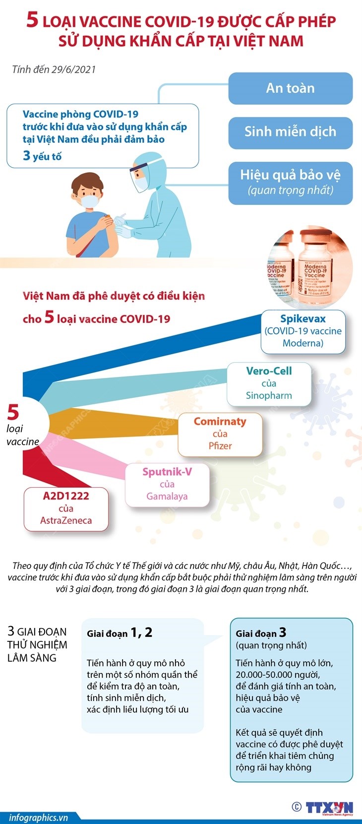 [Infographics] 5 loại vaccine COVID-19 được cấp phép sử dụng khẩn cấp