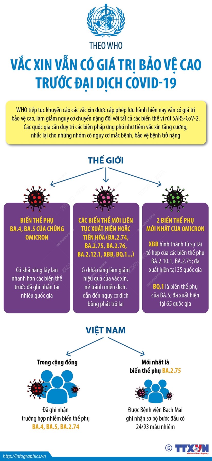 [Infographics] WHO: Vaccine vẫn có giá trị bảo vệ cao trước đại dịch COVID-19