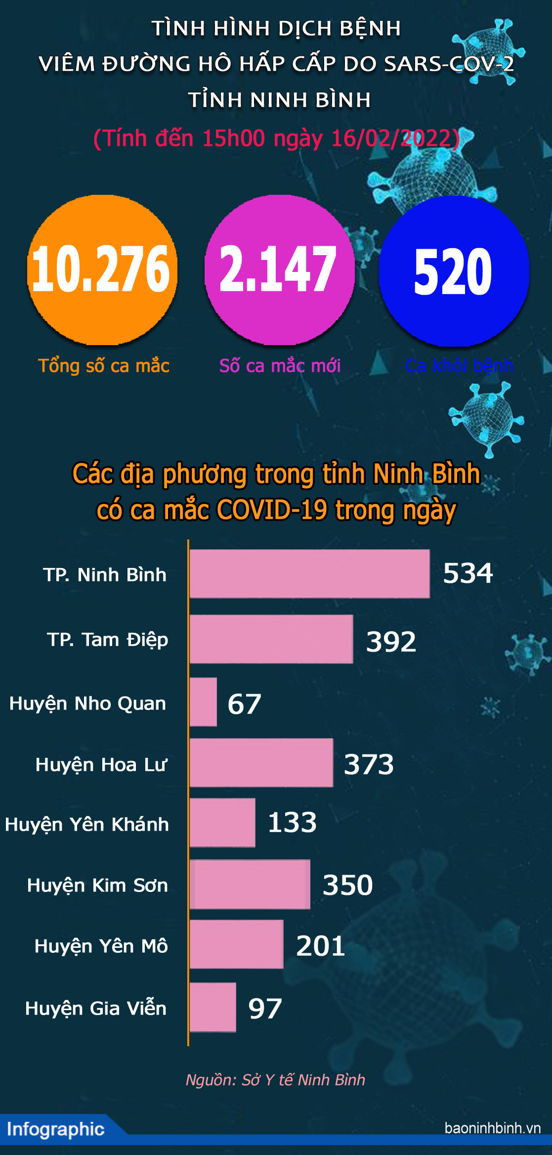 [Infographics] Ngày 16/2, tỉnh Ninh Bình ghi nhận 2.147 ca mắc mới COVID-19