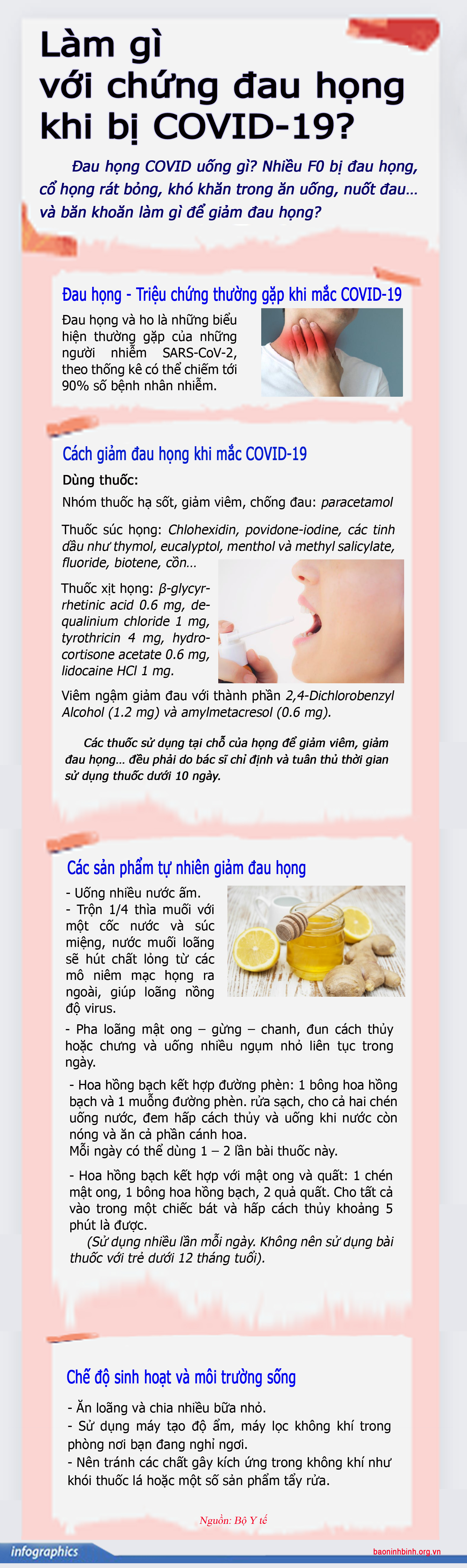 [Infographics] Làm gì với chứng đau họng khi bị COVID-19?