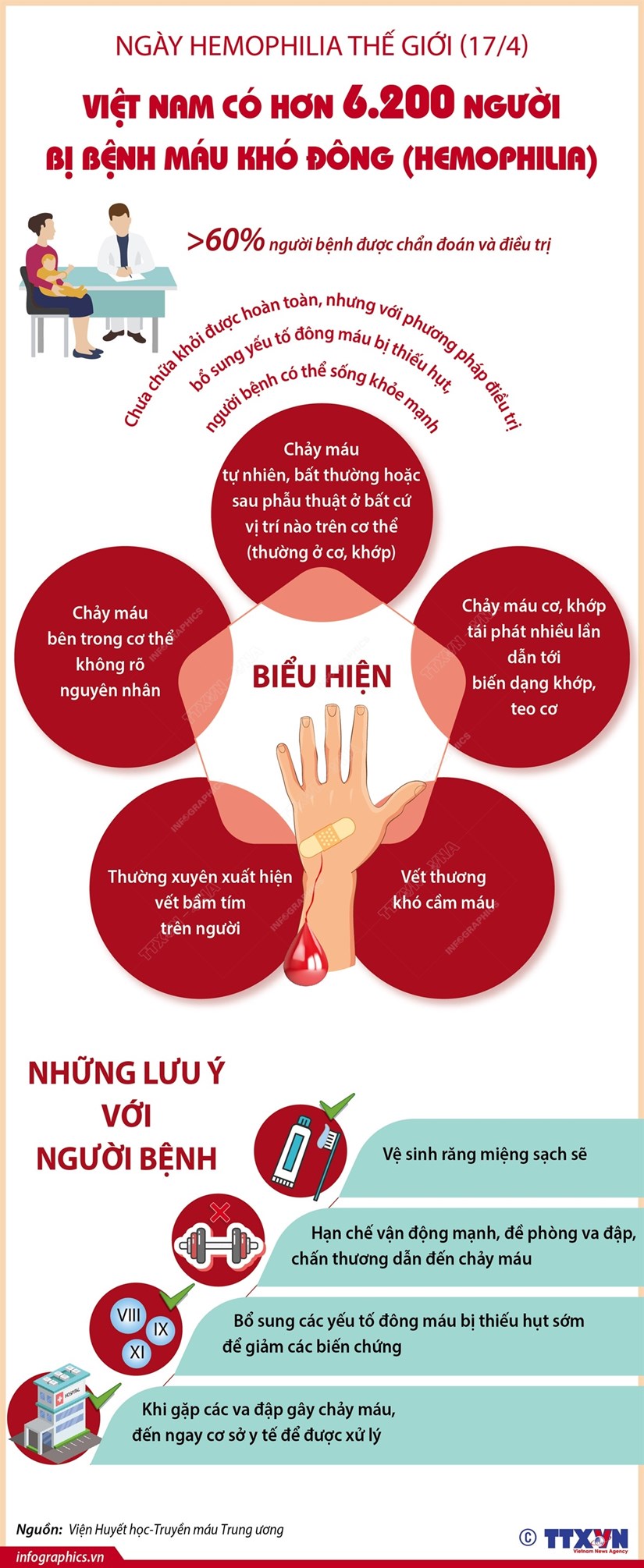 [Infographics] Việt Nam có hơn 6.200 người bị bệnh máu khó đông