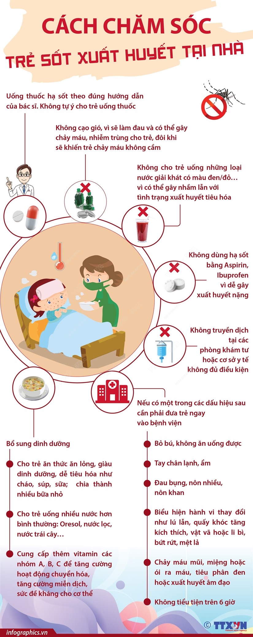 [Infographics] Cách chăm sóc trẻ sốt xuất huyết tại nhà