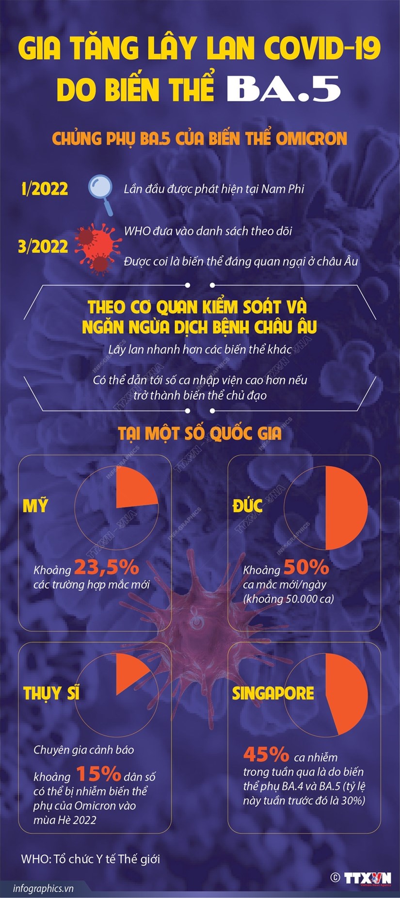 [Infographics] Gia tăng lây lan COVID-19 trên thế giới do biến thể BA.5