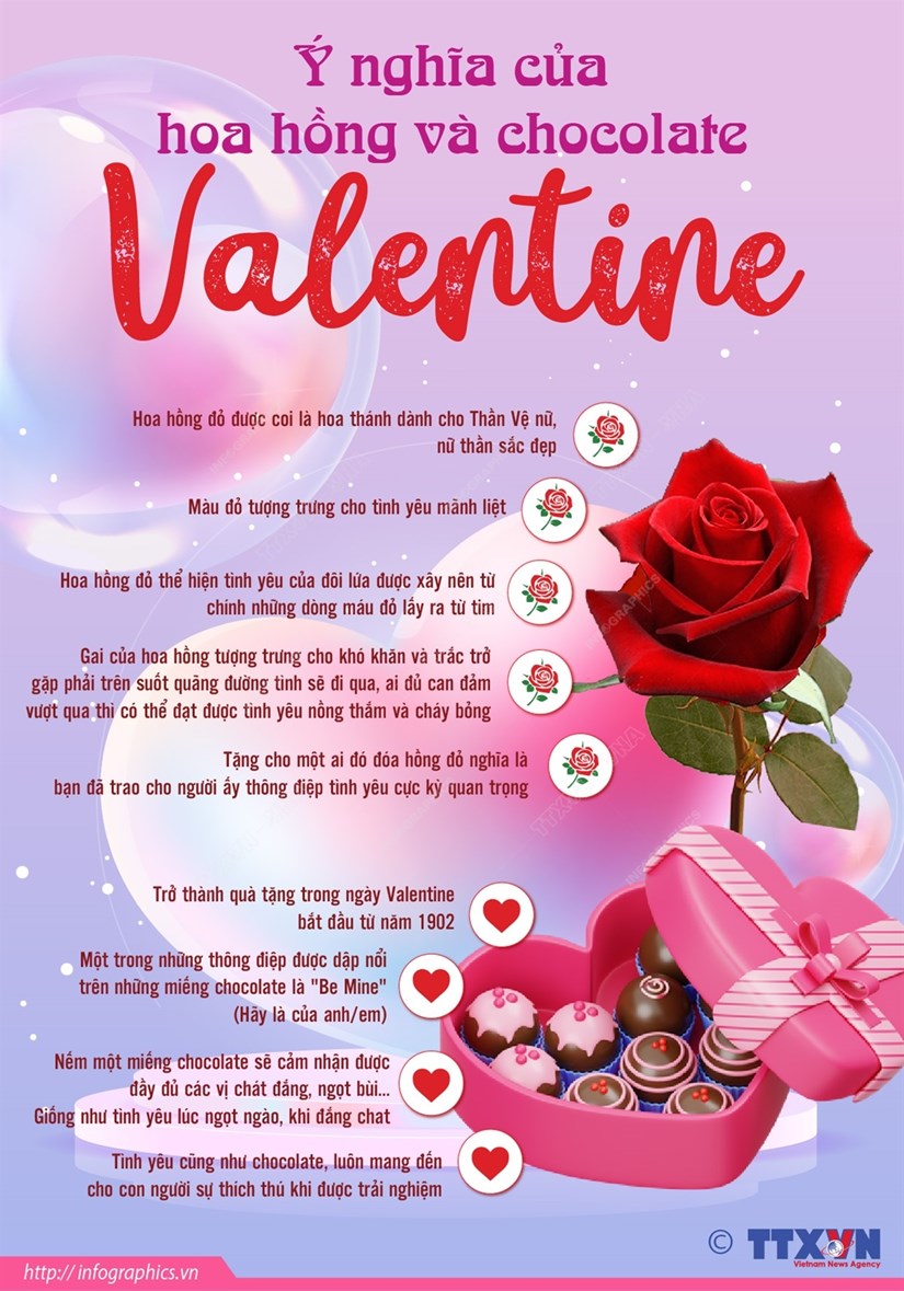 [Infographics] Ý nghĩa của hoa hồng và chocolate ngày Valentine