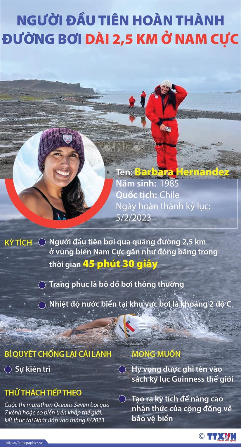 [Infographics] Hernandez - Người đầu tiên hoàn thành đường bơi 2,5km ở Nam Cực