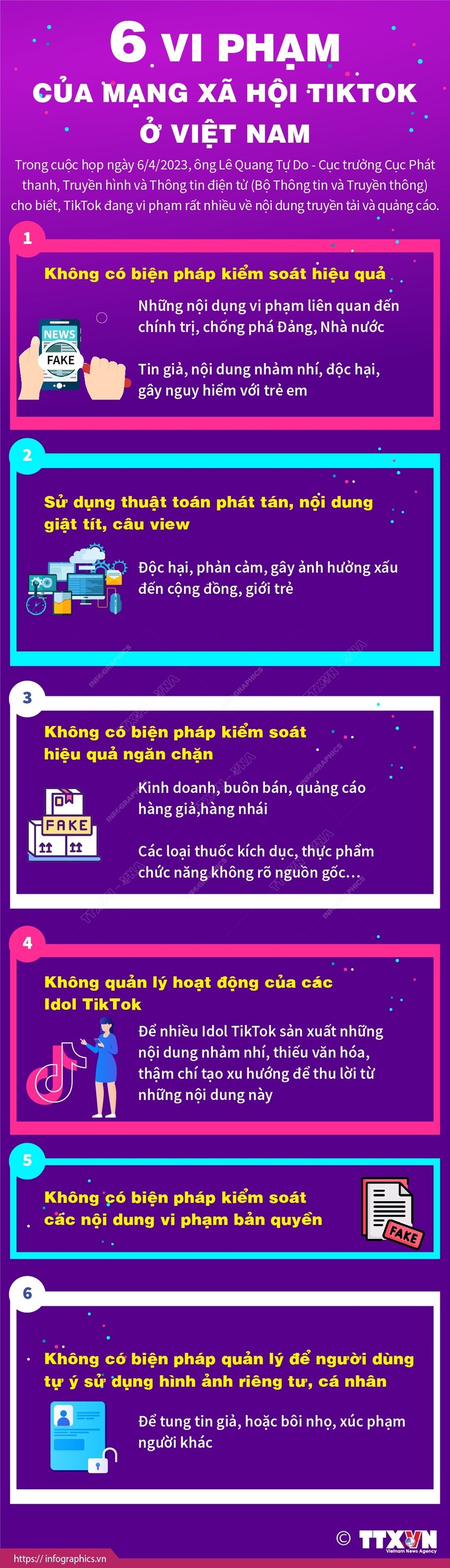 [Infographics] 6 vi phạm của mạng xã hội TikTok ở Việt Nam