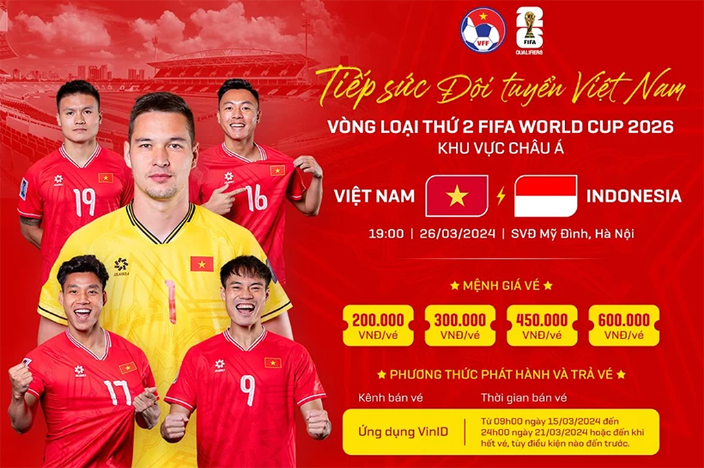 Vé trận đấu Đội tuyển Việt Nam gặp Indonesia: Cao nhất là 600.000 đồng