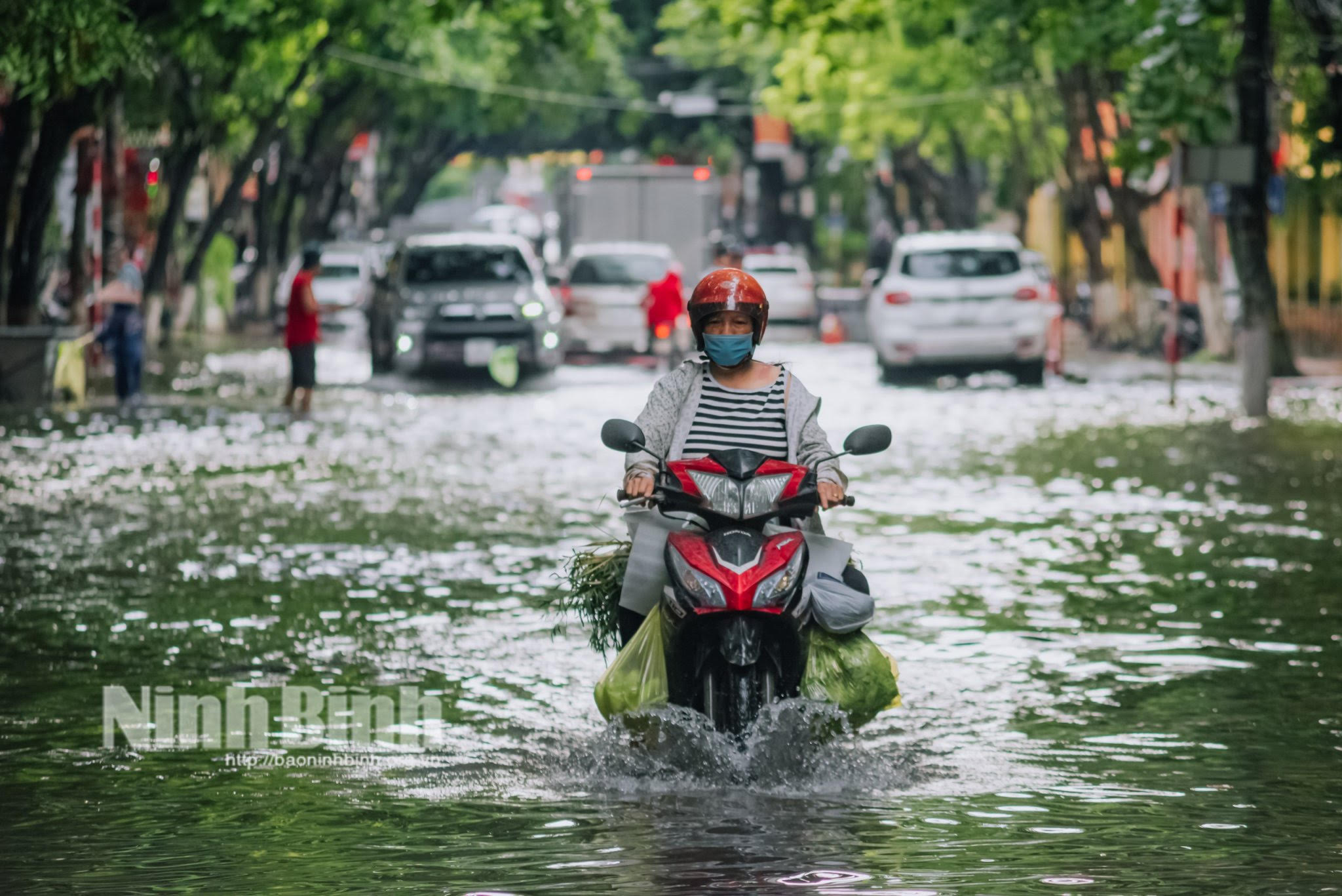 Mưa lớn, nhiều tuyến đường ở thành phố Ninh Bình ngập sâu