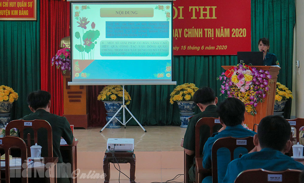 Ban CHQS thị xã Duy Tiên, huyện Kim Bảng tổ chức hội thi cán bộ giảng dạy chính trị năm 2020