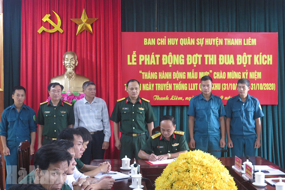 Ban CHQS huyện Thanh Liêm phát động đợt thi đua đột kích 'Tháng hành động kiểu mẫu'