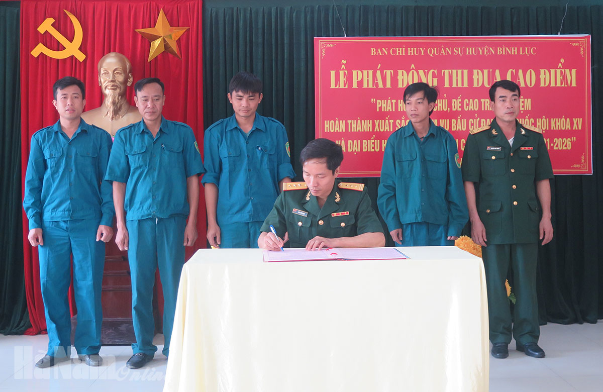 Ban CHQS huyện Bình Lục phát động thi đua cao điểm chào mừng bầu cử đại biểu Quốc hội và HĐND các cấp