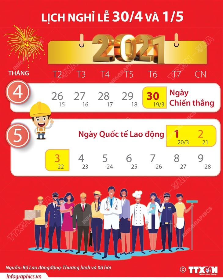 Lịch nghỉ lễ 30/4 và 1/5/2021