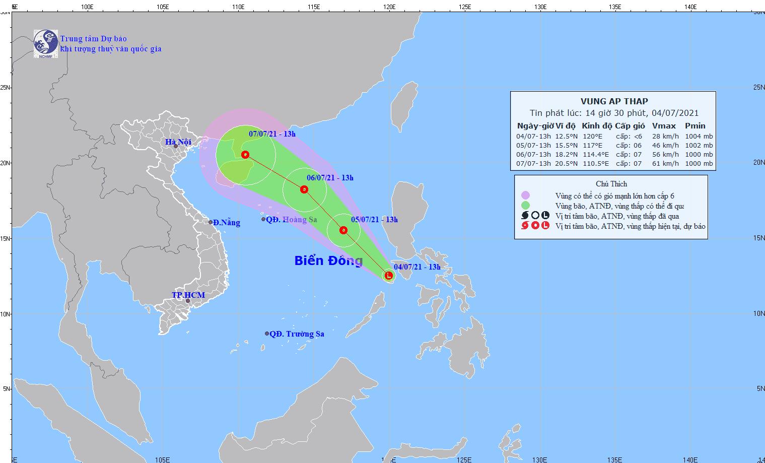 Vùng áp thấp đã đi vào Biển Đông