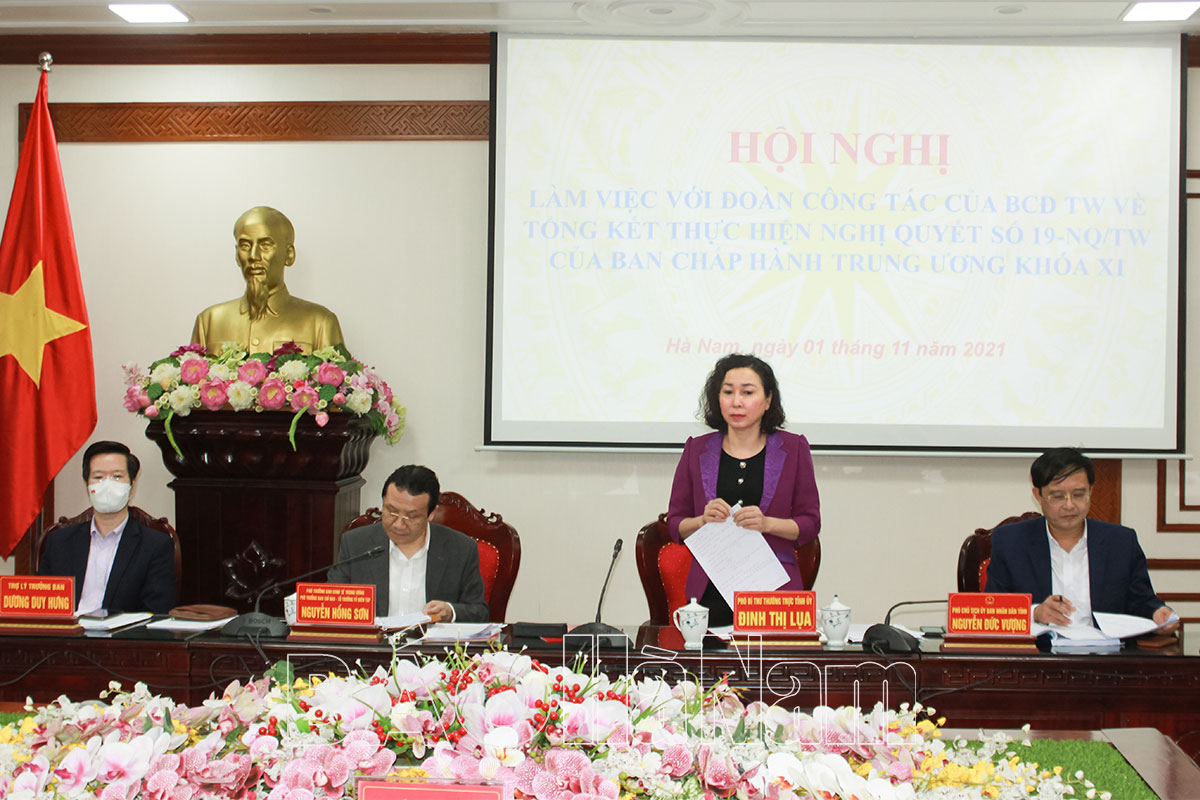 Ban Kinh tế Trung ương làm việc với Tỉnh ủy về Tổng kết thực hiện Nghị quyết số 19 – NQ/TW, khóa XI