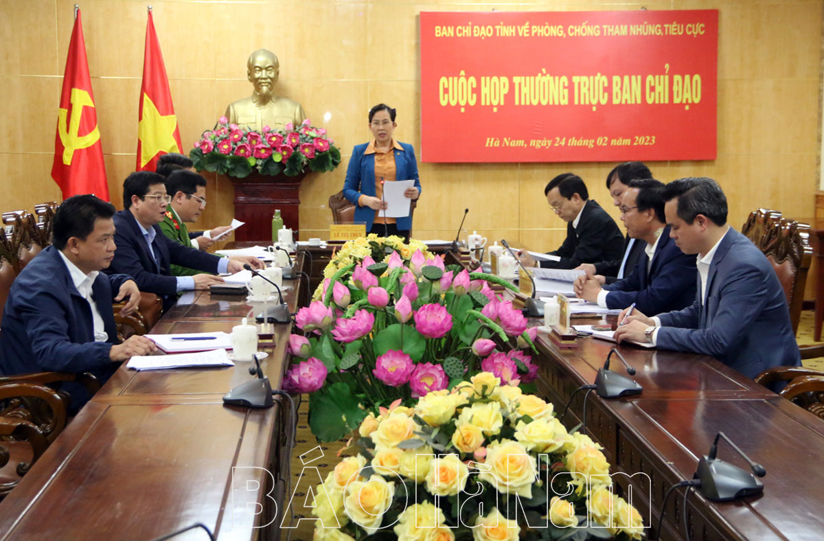 Đồng chí Bí thư Tỉnh ủy Lê Thị Thủy chủ trì cuộc họp Thường trực Ban Chỉ đạo tỉnh về phòng, chống tham nhũng, tiêu cực