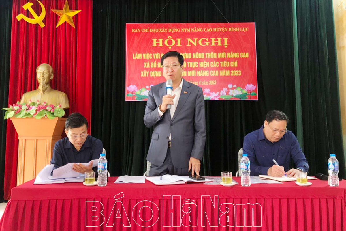 Ban chỉ đạo xây dựng nông thôn mới nâng cao huyện Bình Lục làm việc tại xã Bồ Đề