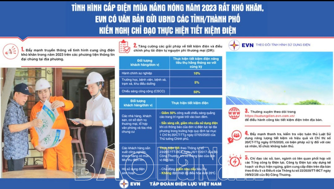 EVN kiến nghị các tỉnh, thành chỉ đạo thực hiện tiết kiệm điện