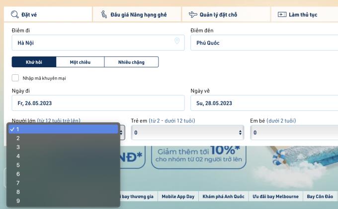 Lý do mỗi lần chỉ đặt được tối đa 9 vé máy bay