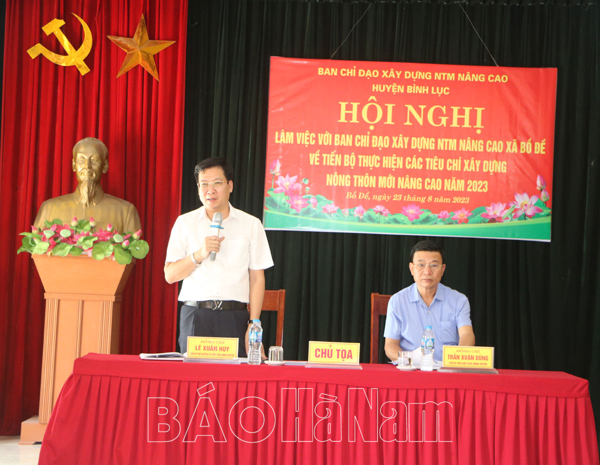 Ban chỉ đạo xây dựng NTM nâng cao huyện Bình Lục làm việc với xã Bồ Đề