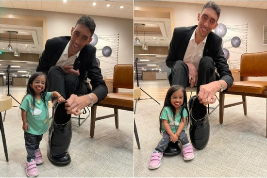 Cuộc gặp gỡ đặc biệt của người đàn ông cao 2,51m và cô gái 62,8cm