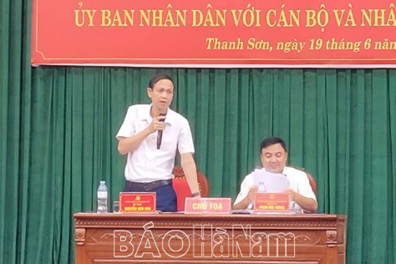 Người đứng đầu cấp ủy, chính quyền xã Thanh Sơn đối thoại với cán bộ, đoàn viên, hội viên, nhân dân