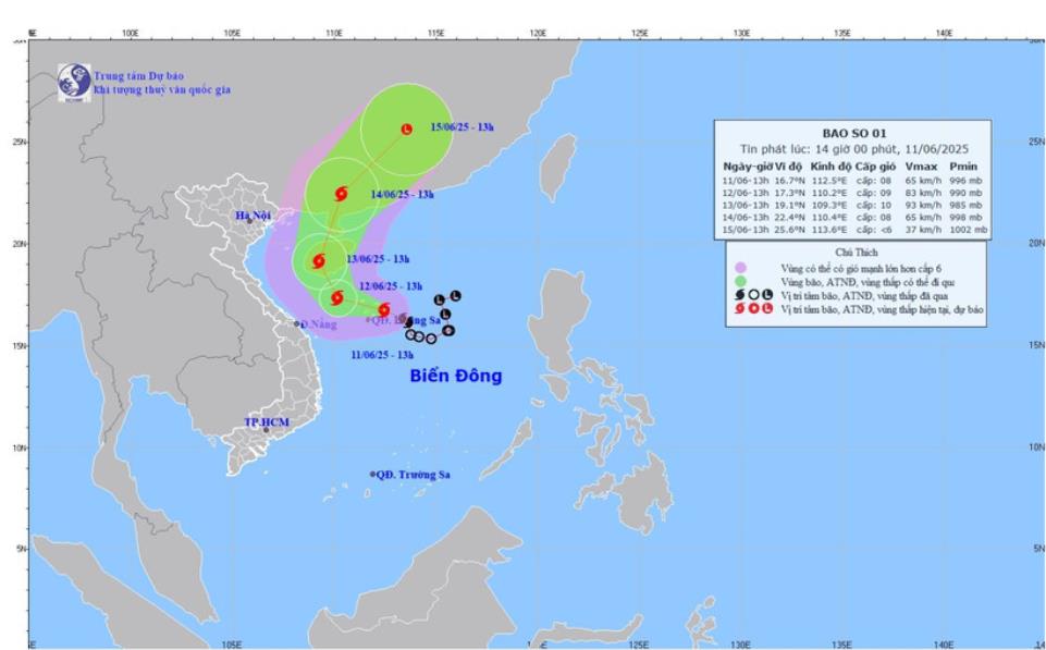 Bão số 1 di chuyển theo hướng Tây Tây Bắc, gây mưa lớn tại Trung Trung Bộ, bắc Tây Nguyên