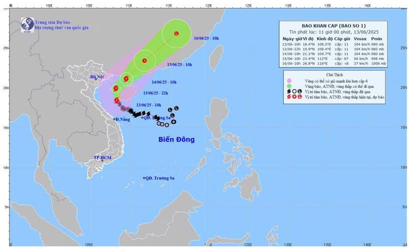 Bão số 1 bất ngờ mạnh lên cấp 11, giật cấp 14, đi vào sâu vịnh Bắc Bộ