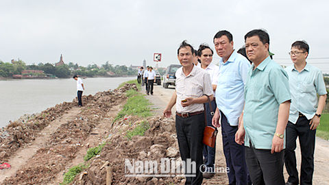 Các đồng chí lãnh đạo tỉnh đi kiểm tra hệ thống đê điều và công tác phòng chống thiên tai