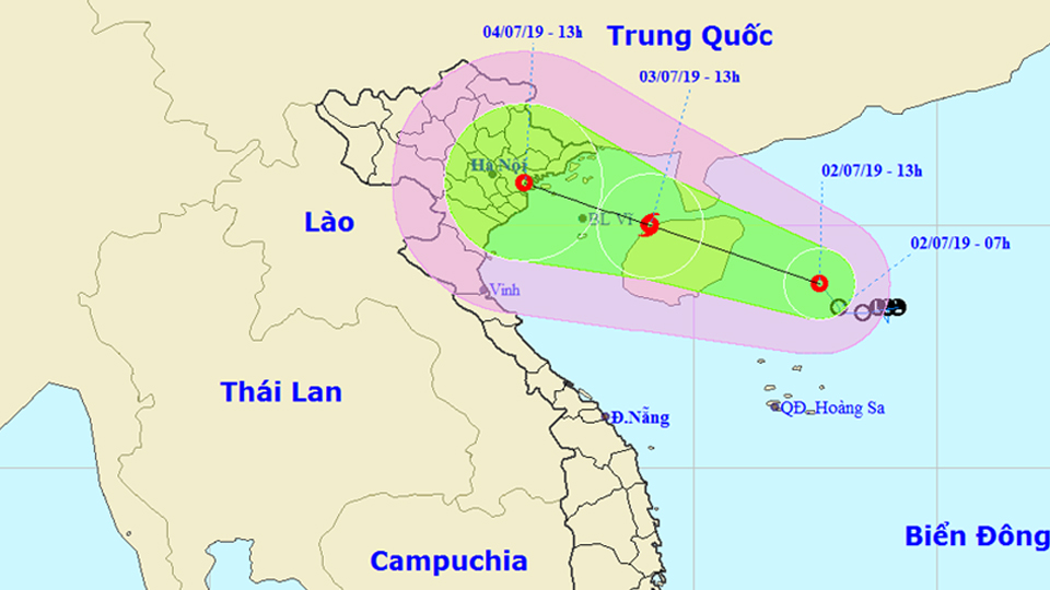TIN VỀ VÙNG ÁP THẤP TRÊN BIỂN ĐÔNG LÚC 13 GIỜ NGÀY 2-7-2019