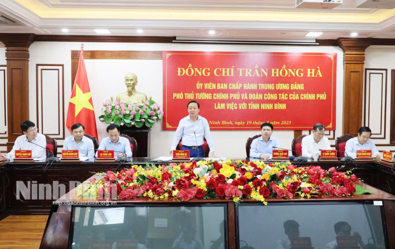 Deputy PM Tran Hong Ha speaks at the working session.
